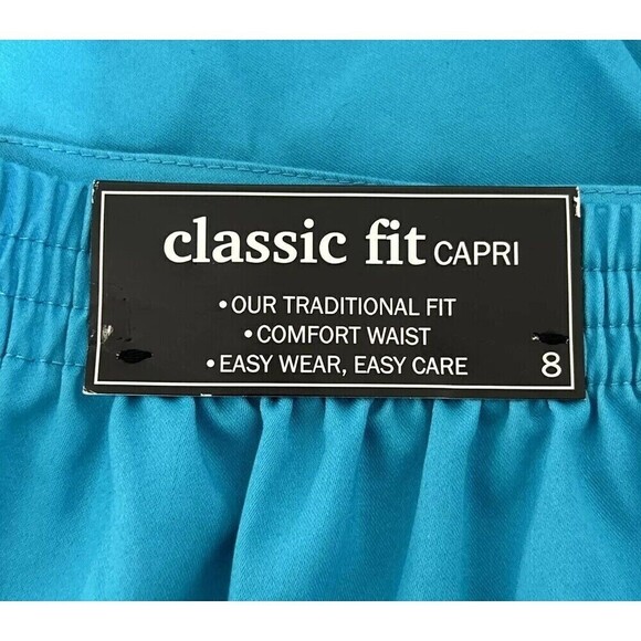 Alfred Dunner Teal Classic Twill Pull On Capri w Lace Inset Bottom Size 8 - Picture 4 of 9